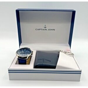 Captain John Nautical Anchor Mens Watch Wallet Keychain Gift Set New in Box NIB